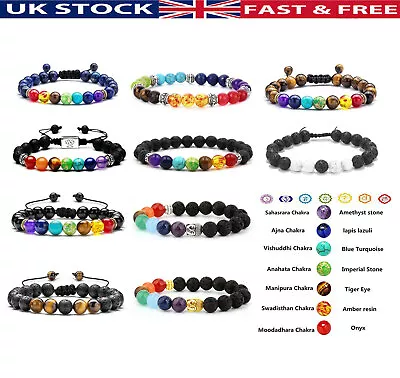 7 Chakra Bead Crystal Gemstone Bracelet Anxiety Stone Healing Reiki NEW • £3.79