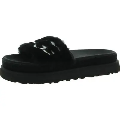 Ugg Womens Laton Black Lamb Fur Slide Sandals Shoes 9 Medium (BM) BHFO 6072 • $53.99