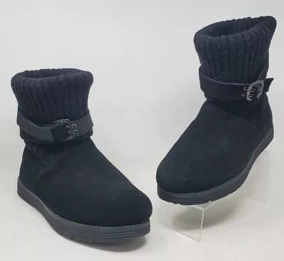 Skechers Adorbs Black Suede Boots Knit Cuff Shaft Womens 10 M 40 EU • $31.95