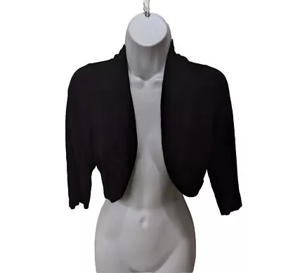 Eliza J Black Shrug Cardigan Sweater Womens M Open Front Cropped 3/4 Sleeve Wt2 • $22.05