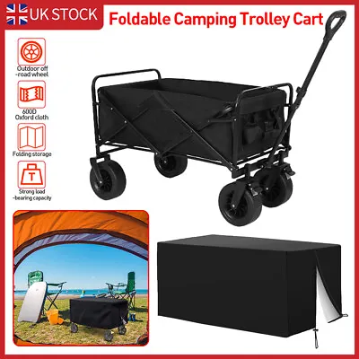 Foldable FOLDING Trolley Beach Camping Festival Cart 4 Wheeled Wagon WITH COVER • £45.49