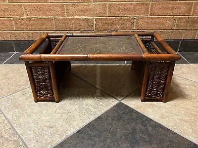 Vintage Boho Bamboo Rattan Breakfast Lap Laptop Desk TV Tray Bed Side Pocket • $99