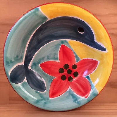$9.99 • Buy DOLPHIN FLOWER  Blue” Beautiful Animal Art Pasta Bowl Ceramic Serving Dish ITALY