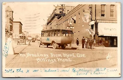 Broadway Billings Montana Street View Bus 1920 RPPC Postcard • $27.99