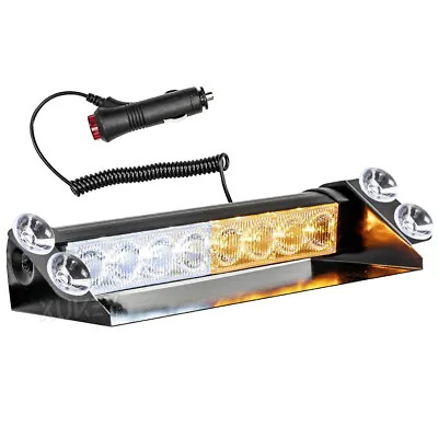 White Amber 8 LED Windshield Strobe Light Bar Interior Flash Emergency Warning • $18.69