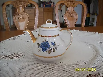 Mayfair Gibson Staffordshire England Blue Rose Vintage Porcelain China Teapot • $49.99