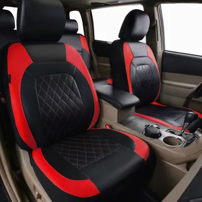$37.70 • Buy PU Leather Car Seat Covers Front Protector Parts Black/Red Fit For Truck SUV Van