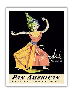 Bangkok Thailand - Classical Dancer - Vintage Pan American Travel Poster C.1950 • $12.98