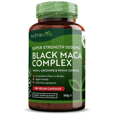 £15.99 • Buy Black Maca Root 5000mg Peruvian Ginseng 180 Capsules - Energy, Libido, Sex Drive
