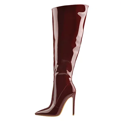 Women Patent Leather High Heel Stilettos Knee High Boots Side Zipper Party Shoes • $95.99