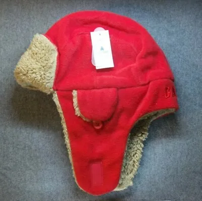 Baby Gap Sherpa Lined Trapper Beanie Winter Cap/Hat Red | Toddler Size M/L | NEW • $19.95