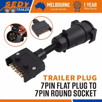 $15.58 • Buy 7 Pin Adapter Plug Round Female To Flat Male Trailer Caravan Boat Connector