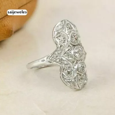 1.28CT Round Lab-Created Diamond Vintage 3-Stone Wedding Ring 14K White Gold FN • $138.45