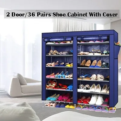 $29.99 • Buy 2 Doors W/ Cover Portable Storage Shoe Rack Cabinet Holder Wardrobe Organiser Na