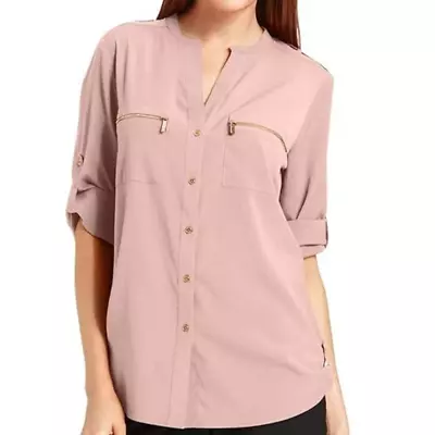 NWT - Calvin Klein Women's Pale Powder Pink Blouse Button Front - Size M • £28.91
