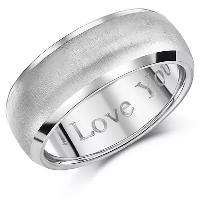 Men's Titanium Ring Engraved'I Love You' Matt & Polished Wedding Band Unisex 8mm • £15.95