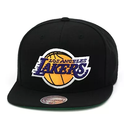 Los Angeles Lakers NBA Mitchell & Ness Snapback Hat Black Snapback Cap Flat • $24.99