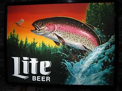 NEW VTG 1990's MILLER LITE BEER TROUT FISH IN MOTION FISHING BAR LIGHT PUB SIGN  • $777.77