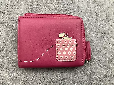 Radley London Raspberry Pink Leather Small Coin Card Purse Zip • £14.25