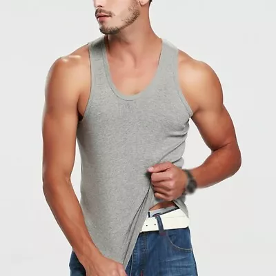 High Performance Cotton Blend Men's Bodybuilding Tank Top Y Back Gym Vest • £8.75