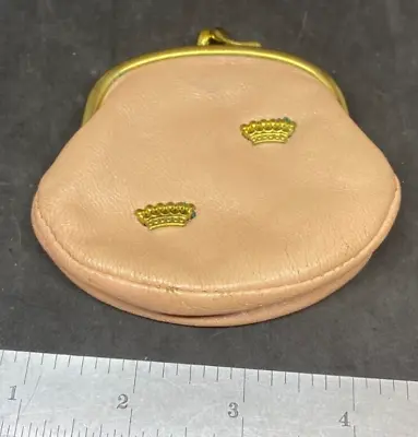 Vintage Pink Leather & Gold Crown Lady's Coin Purse Made In West Germany • $9