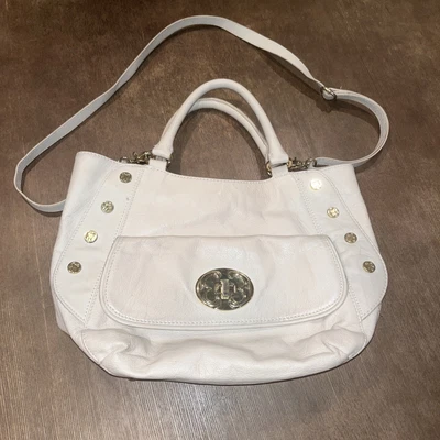 $39 • Buy Emma Fox Cream Leather Satchel Handbag Purse With Floral Lining