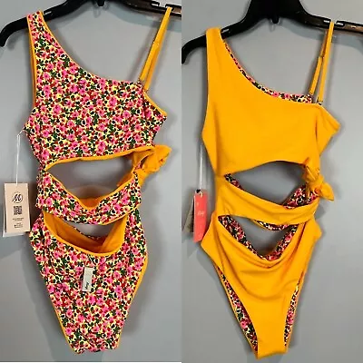 Maaji Sunset Gold Stunning Cut Out One Piece Swimsuit Reversible Size Medium NWT • $39.99