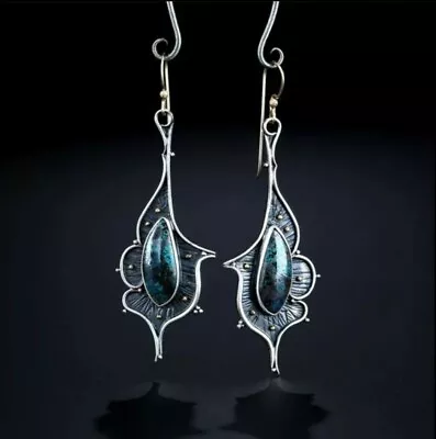£4.29 • Buy Boho Ethnic Ancient Silver With Blue Tones In Stone Dangle Earrings UK Seller