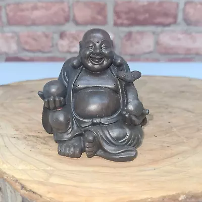 Laughing Buddha | Brushed Wood Effect Resin Figurine • £6.95