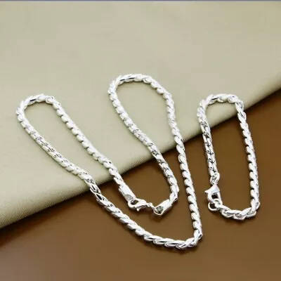 925 Silver Filled 6mm Twist Rope Necklace Bracelet Sets Women Men Jewelry Set • $8.51