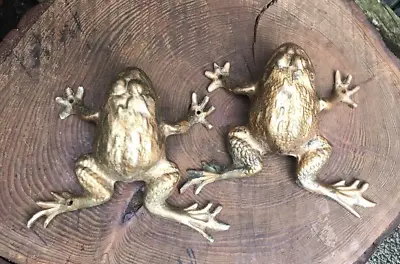 Antique Vintage SPELTER FROG WALL POSY HOLDERS Painted Metal Flower Fence Garden • $93.21