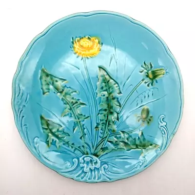 Majolica JB&W Antique Dandelion Pattern 7.5  Plate Germany 722L Cornflower Blue • $76.49