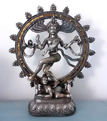 Shiva Hindu Deity Cosmic Dancer 34.5 Cm High Resin Silver Colour Nataraja • £63.99