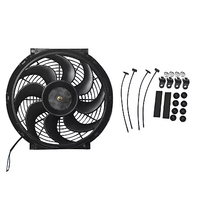 14  Universal Slim Fan Push Pull Electric Radiator Cooling 12V 90W W/ Mount Kit • $23.66