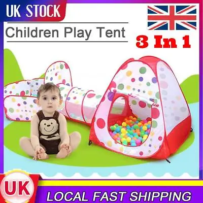 3-in-1 Kids Play Tent Baby Crawl Tunnel Ball Pit Boys Girls Toy Playhouse Pop Up • £13.49