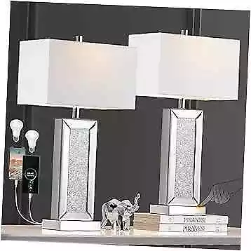 Modern Table Lamp Set Of 2 Touch Control Mirror Diamond Crystal Bedside Silver • $156.80