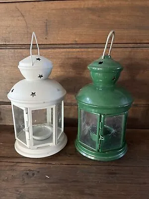 $24.97 • Buy IKEA Lot Of 2 HANGING LANTERN METAL TEALIGHT CANDLE HOLDERS Rotera STAR GLASS