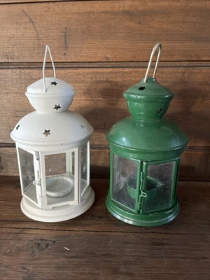 $24.97 • Buy IKEA Lot Of 2 HANGING LANTERN METAL TEALIGHT CANDLE HOLDERS Rotera STAR GLASS