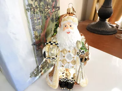 Mackenzie Childs SILVER LINING SANTA Glass Christmas Ornament WITH BOX - NICE! • $179.95