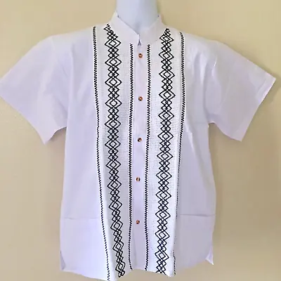 Mexican White Guayabera Short Sleeve Shirt For Men Traditional Style Embroidered • $40