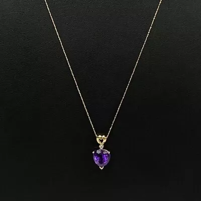 Signed GTR 10K Gold Amethyst Diamond Heart Shaped Pendant 10k Chain Necklace • $112.99