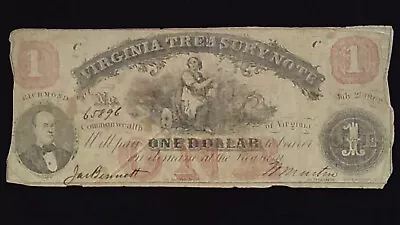 1862 $1 Dollar VIRGINIA TREASURY NOTE Bill CR-17 OBSOLETE CIVIL WAR CURRENCY • $25