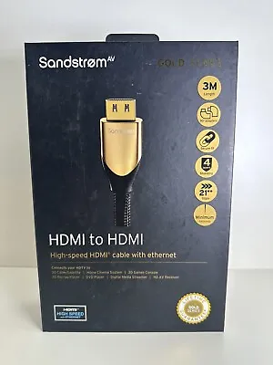 Sandstrom Gold Series HDMI To HDMI High Speed HDMI W/ Ethernet  3 Metres • £40
