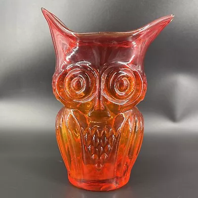 Vintage Rainbow Art Glass Amberina Owl Vase Viking MCM Red Yellow Orange 1960 • $148