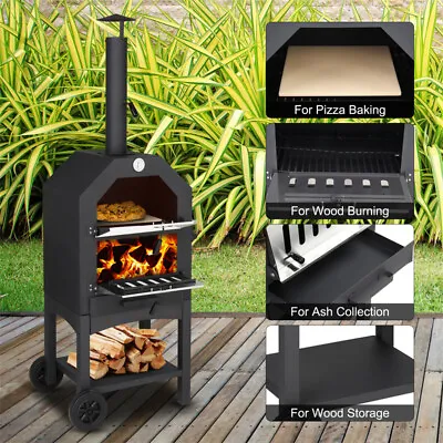 Wood Fired Pizza Oven Pizza Maker Grill W/Wheels Outdoor For Backyard&Camping • $168