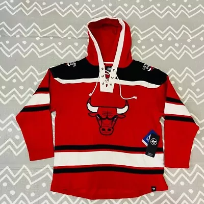 Vintage Retro 47 Brand Chicago Bulls Lacer Laced Hoodie Embroidered Jacket XL • $140