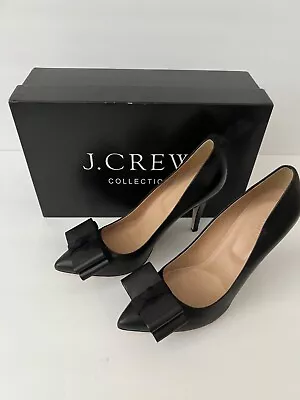 J Crew Viv Pumps Heels Black Leather Bow Size US 7 • $149