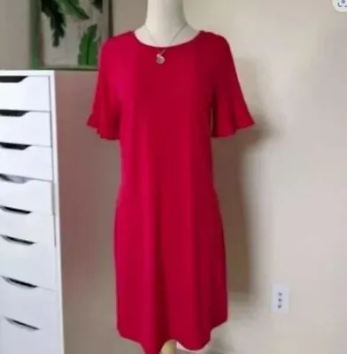 MICHAEL KORS Red Ribbed Gold Ring Logo Knit Dress Small S • $20