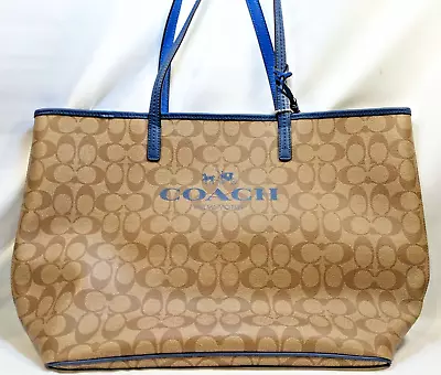 Authenticated Coach Metro Signature C Khaki/Blue XL Tote • $75.37