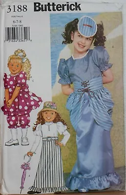 Butterick Sewing Pattern 3188 Dress Pantaloons & Hat Edwardian Age 6-8 Costume  • £12.99